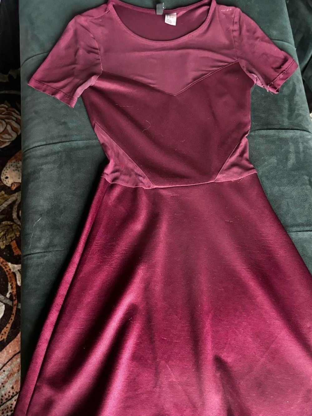 H&M Short Sleeve Fit-and-Flare Dress in Wine